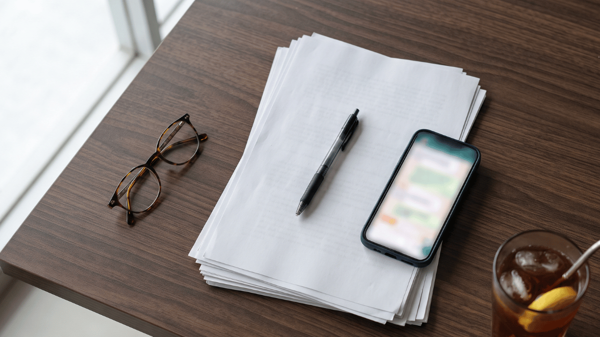 Suasana bekerja dengan bantuan AI: dokumen fisik di meja, analisisnya diserahkan ke asisten digital. | Foto: Generated by Gemini AI/Adi Gunawan