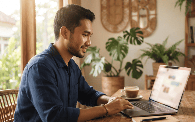 Ilustrasi pekerja kreatif menggunakan asisten AI di laptop untuk menyelesaikan pekerjaan. | Foto: Generated by Gemini AI/Adi Gunawan
