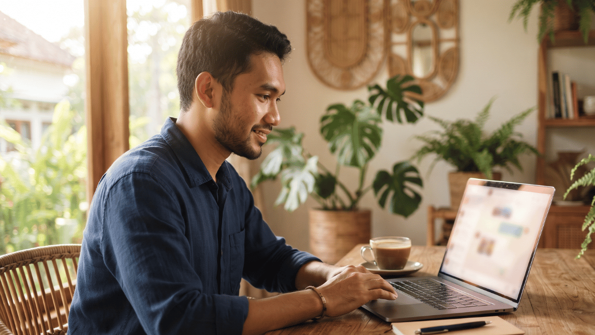 Ilustrasi pekerja kreatif menggunakan asisten AI di laptop untuk menyelesaikan pekerjaan. | Foto: Generated by Gemini AI/Adi Gunawan