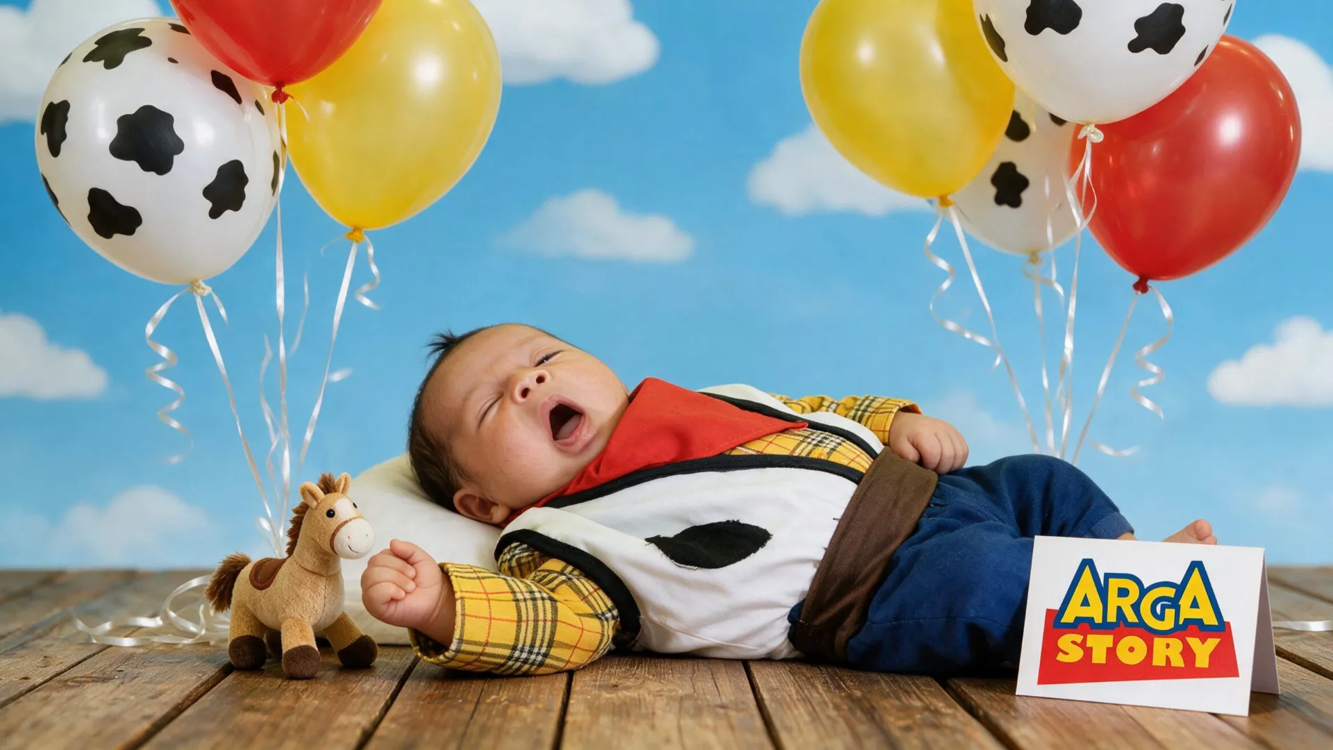 Arga di dalam kotak mainan bergaya Toy Story